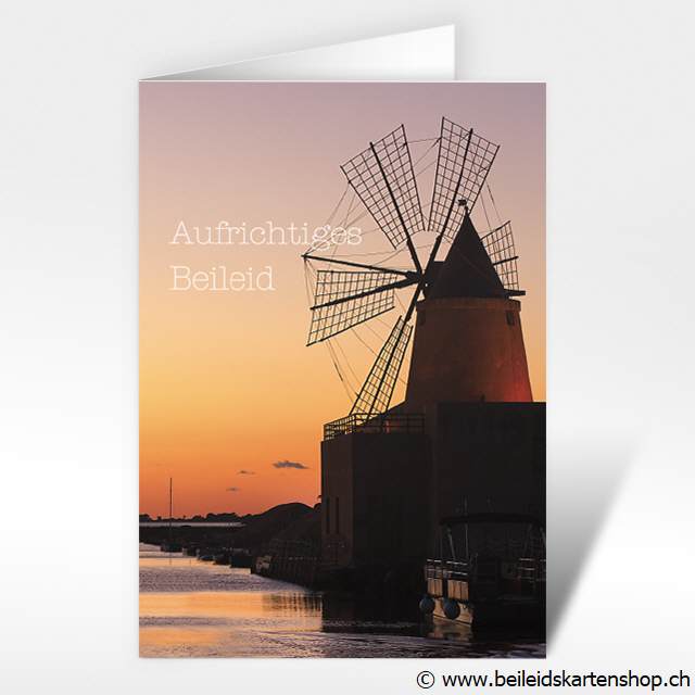 Beileidskarten "Windmühle am Fluss" Abendrot